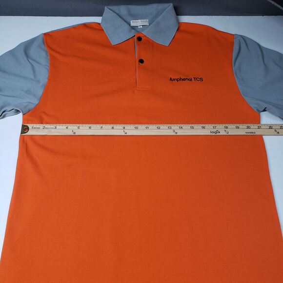 Amphenol TCS Polo Shirt Men Large Orange Gray Uniform 10th Anniversary Pique - Picture 4 of 15